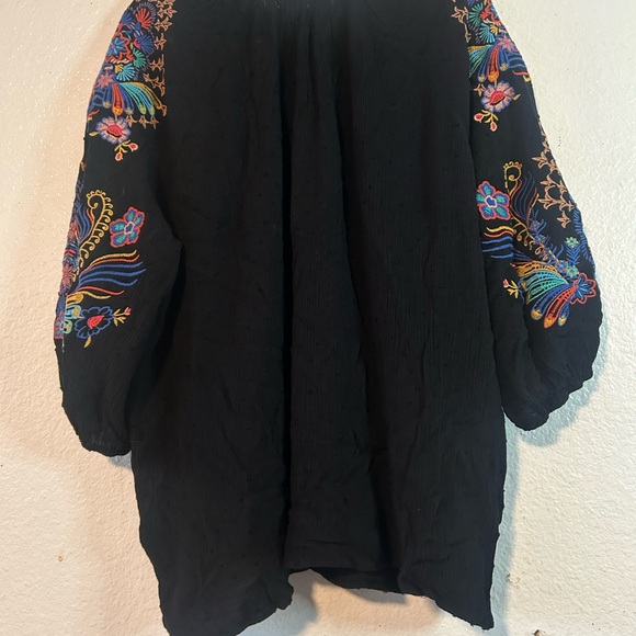 Farmers Market 3x Vibrant Floral Embroidered Black Boho Tunic Festival - Picture 10 of 16